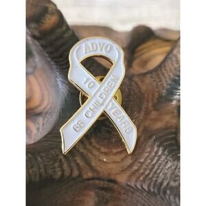 Vintage ADVO 10 Years 68 Children White Ribbon Shaped Lapel Pin